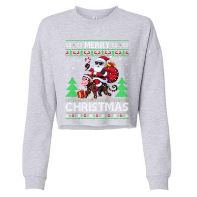 Ugly Xmas Style Santa Riding Monkey Christmas Meaningful Gift Cropped Pullover Crew