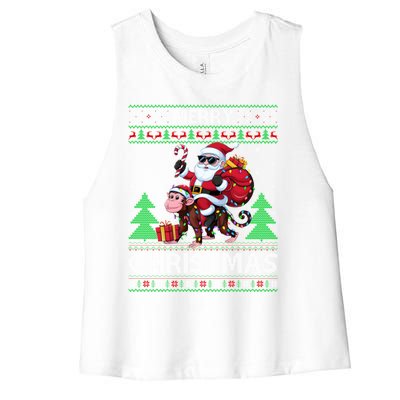 Ugly Xmas Style Santa Riding Monkey Christmas Meaningful Gift Women's Racerback Cropped Tank