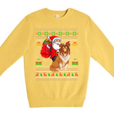 Ugly Xmas Santa Claus Riding Shetland Sheepdog Christmas Great Gift Premium Crewneck Sweatshirt