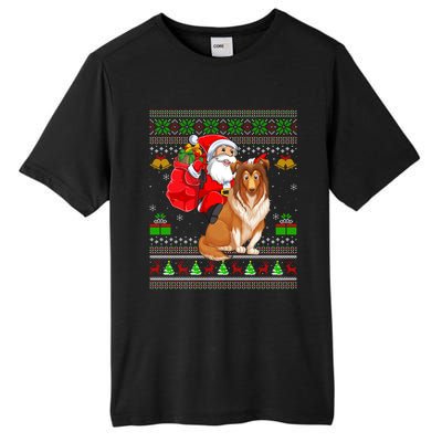 Ugly Xmas Santa Claus Riding Shetland Sheepdog Christmas Great Gift Tall Fusion ChromaSoft Performance T-Shirt