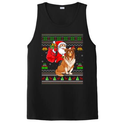 Ugly Xmas Santa Claus Riding Shetland Sheepdog Christmas Great Gift PosiCharge Competitor Tank