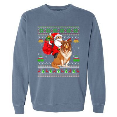 Ugly Xmas Santa Claus Riding Shetland Sheepdog Christmas Great Gift Garment-Dyed Sweatshirt