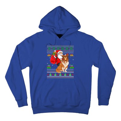 Ugly Xmas Santa Claus Riding Shetland Sheepdog Christmas Great Gift Hoodie