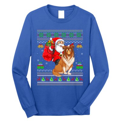 Ugly Xmas Santa Claus Riding Shetland Sheepdog Christmas Great Gift Long Sleeve Shirt