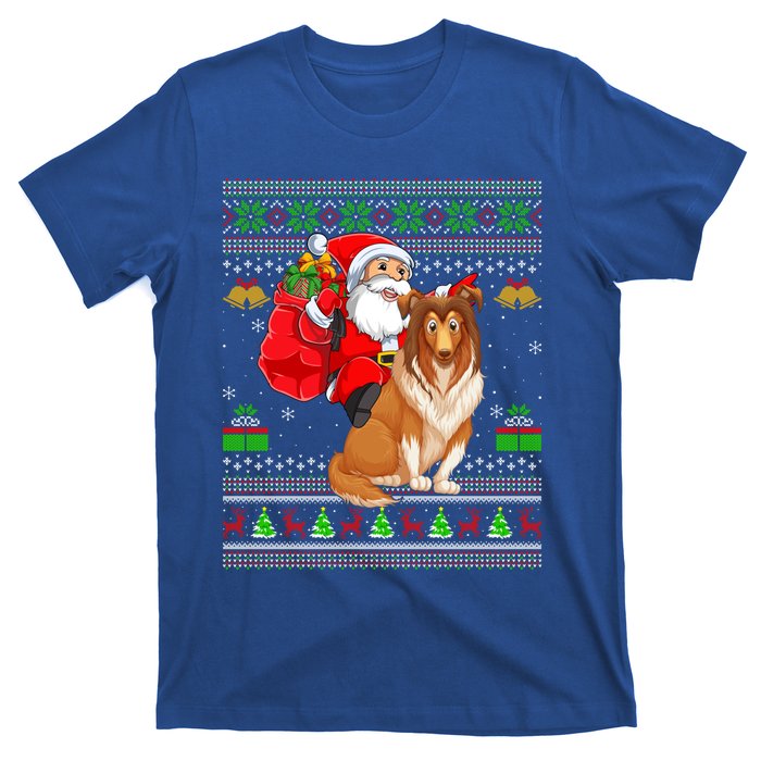 Ugly Xmas Santa Claus Riding Shetland Sheepdog Christmas Great Gift T-Shirt