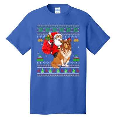 Ugly Xmas Santa Claus Riding Shetland Sheepdog Christmas Great Gift Tall T-Shirt