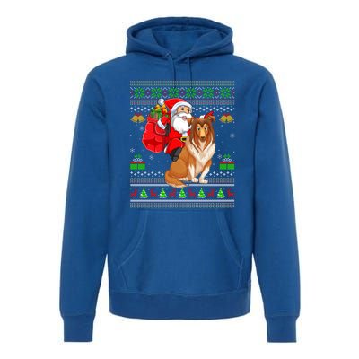 Ugly Xmas Santa Claus Riding Shetland Sheepdog Christmas Great Gift Premium Hoodie