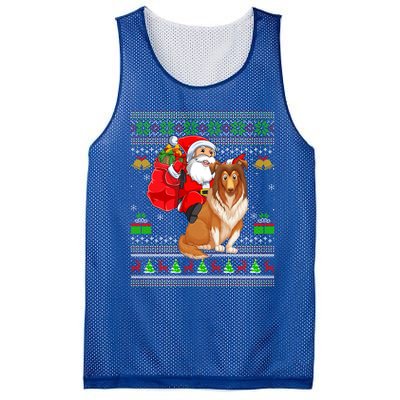 Ugly Xmas Santa Claus Riding Shetland Sheepdog Christmas Great Gift Mesh Reversible Basketball Jersey Tank