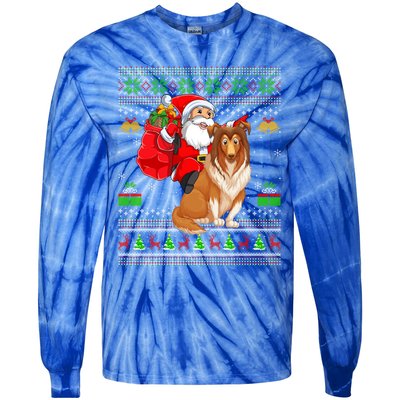 Ugly Xmas Santa Claus Riding Shetland Sheepdog Christmas Great Gift Tie-Dye Long Sleeve Shirt