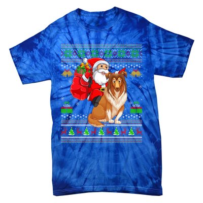 Ugly Xmas Santa Claus Riding Shetland Sheepdog Christmas Great Gift Tie-Dye T-Shirt