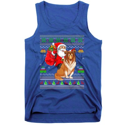 Ugly Xmas Santa Claus Riding Shetland Sheepdog Christmas Great Gift Tank Top