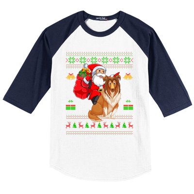 Ugly Xmas Santa Claus Riding Shetland Sheepdog Christmas Great Gift Baseball Sleeve Shirt