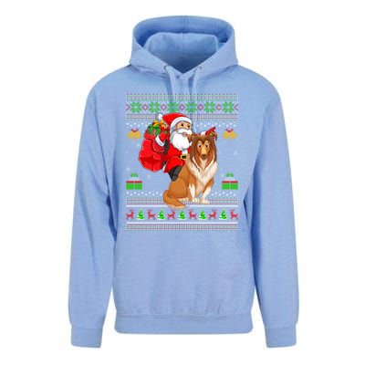 Ugly Xmas Santa Claus Riding Shetland Sheepdog Christmas Great Gift Unisex Surf Hoodie