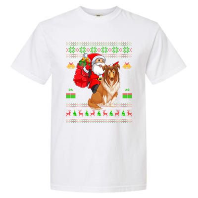 Ugly Xmas Santa Claus Riding Shetland Sheepdog Christmas Great Gift Garment-Dyed Heavyweight T-Shirt