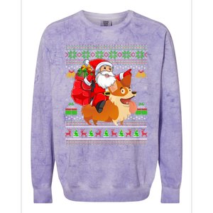 Ugly Xmas Santa Riding Welsh Corgi Dog Christmas Cute Gift Colorblast Crewneck Sweatshirt