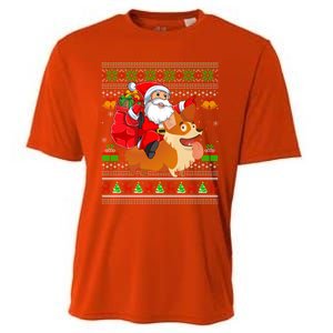 Ugly Xmas Santa Riding Welsh Corgi Dog Christmas Cute Gift Cooling Performance Crew T-Shirt