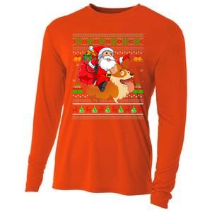 Ugly Xmas Santa Riding Welsh Corgi Dog Christmas Cute Gift Cooling Performance Long Sleeve Crew