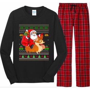 Ugly Xmas Santa Riding Welsh Corgi Dog Christmas Cute Gift Long Sleeve Pajama Set