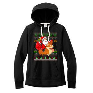 Ugly Xmas Santa Riding Welsh Corgi Dog Christmas Cute Gift Women's Fleece Hoodie