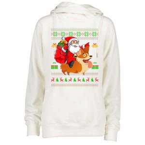 Ugly Xmas Santa Riding Welsh Corgi Dog Christmas Cute Gift Womens Funnel Neck Pullover Hood