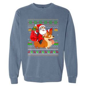 Ugly Xmas Santa Riding Welsh Corgi Dog Christmas Cute Gift Garment-Dyed Sweatshirt