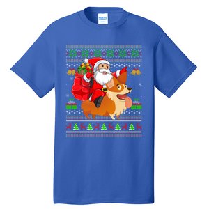 Ugly Xmas Santa Riding Welsh Corgi Dog Christmas Cute Gift Tall T-Shirt