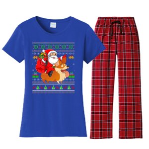 Ugly Xmas Santa Riding Welsh Corgi Dog Christmas Cute Gift Women's Flannel Pajama Set