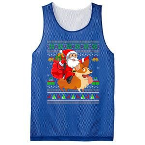 Ugly Xmas Santa Riding Welsh Corgi Dog Christmas Cute Gift Mesh Reversible Basketball Jersey Tank