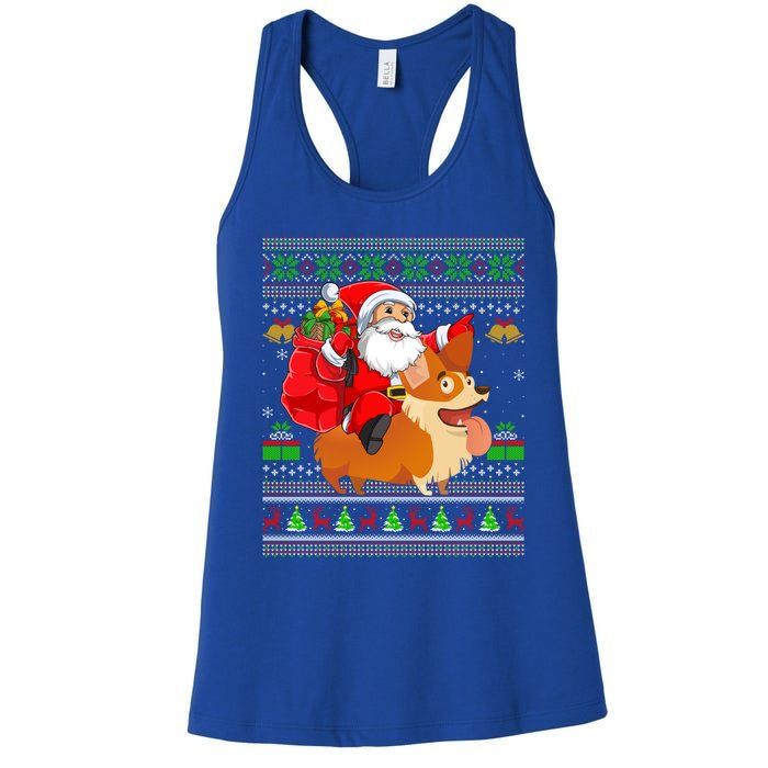 Ugly Xmas Santa Riding Welsh Corgi Dog Christmas Cute Gift Women's Racerback Tank