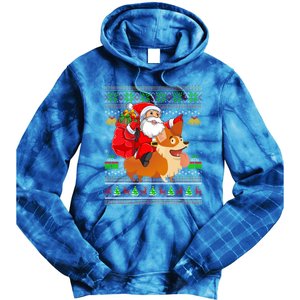 Ugly Xmas Santa Riding Welsh Corgi Dog Christmas Cute Gift Tie Dye Hoodie