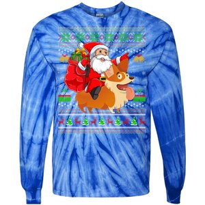 Ugly Xmas Santa Riding Welsh Corgi Dog Christmas Cute Gift Tie-Dye Long Sleeve Shirt