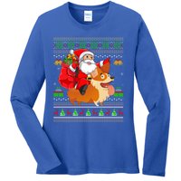 Ugly Xmas Santa Riding Welsh Corgi Dog Christmas Cute Gift Ladies Long Sleeve Shirt