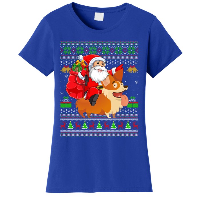 Ugly Xmas Santa Riding Welsh Corgi Dog Christmas Cute Gift Women's T-Shirt