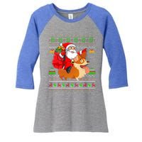 Ugly Xmas Santa Riding Welsh Corgi Dog Christmas Cute Gift Women's Tri-Blend 3/4-Sleeve Raglan Shirt