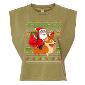 Ugly Xmas Santa Riding Welsh Corgi Dog Christmas Cute Gift Garment-Dyed Women's Muscle Tee