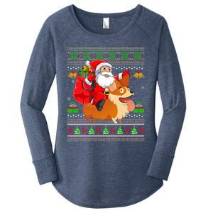 Ugly Xmas Santa Riding Welsh Corgi Dog Christmas Cute Gift Women's Perfect Tri Tunic Long Sleeve Shirt