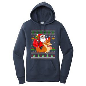 Ugly Xmas Santa Riding Welsh Corgi Dog Christmas Cute Gift Women's Pullover Hoodie