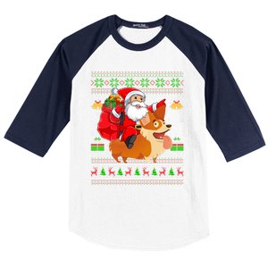 Ugly Xmas Santa Riding Welsh Corgi Dog Christmas Cute Gift Baseball Sleeve Shirt