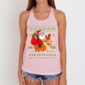 Ugly Xmas Santa Riding Welsh Corgi Dog Christmas Cute Gift Women's Knotted Racerback Tank