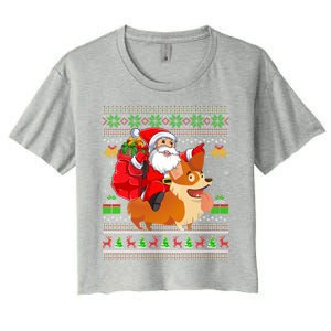 Ugly Xmas Santa Riding Welsh Corgi Dog Christmas Cute Gift Women's Crop Top Tee