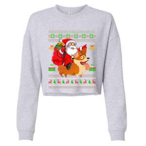 Ugly Xmas Santa Riding Welsh Corgi Dog Christmas Cute Gift Cropped Pullover Crew