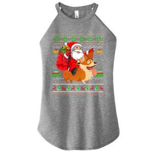 Ugly Xmas Santa Riding Welsh Corgi Dog Christmas Cute Gift Women's Perfect Tri Rocker Tank