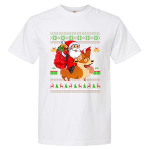 Ugly Xmas Santa Riding Welsh Corgi Dog Christmas Cute Gift Garment-Dyed Heavyweight T-Shirt