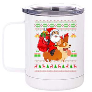 Ugly Xmas Santa Riding Welsh Corgi Dog Christmas Cute Gift 12 oz Stainless Steel Tumbler Cup