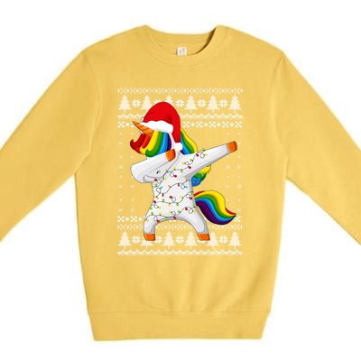 Ugly Xmas Sweater Unicorn Dabbing Dab Dance Christmas Lights Gift Premium Crewneck Sweatshirt