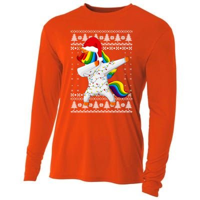 Ugly Xmas Sweater Unicorn Dabbing Dab Dance Christmas Lights Gift Cooling Performance Long Sleeve Crew