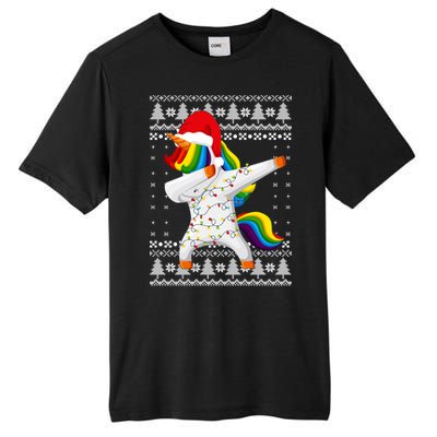 Ugly Xmas Sweater Unicorn Dabbing Dab Dance Christmas Lights Gift Tall Fusion ChromaSoft Performance T-Shirt