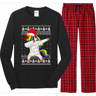 Ugly Xmas Sweater Unicorn Dabbing Dab Dance Christmas Lights Gift Long Sleeve Pajama Set