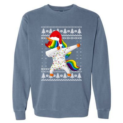 Ugly Xmas Sweater Unicorn Dabbing Dab Dance Christmas Lights Gift Garment-Dyed Sweatshirt