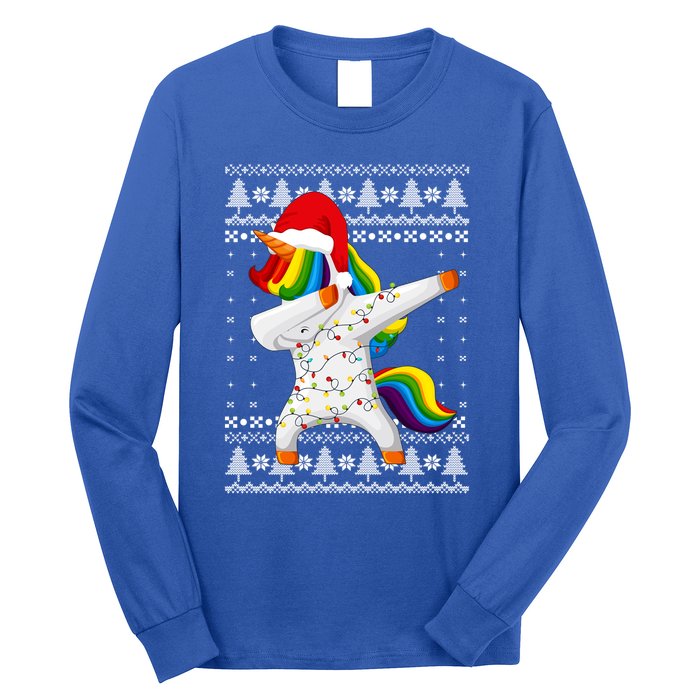 Ugly Xmas Sweater Unicorn Dabbing Dab Dance Christmas Lights Gift Long Sleeve Shirt